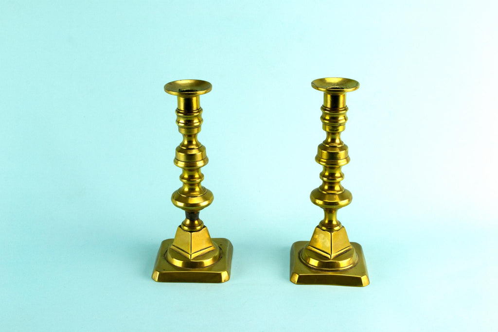 2 brass candlesticks, English late 18th century