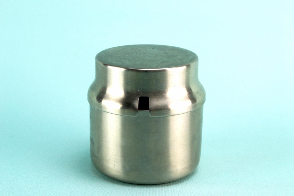 Stainless steel condiment pot, English 1960s