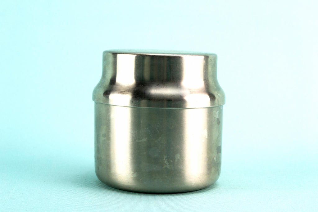 Stainless steel condiment pot, English 1960s