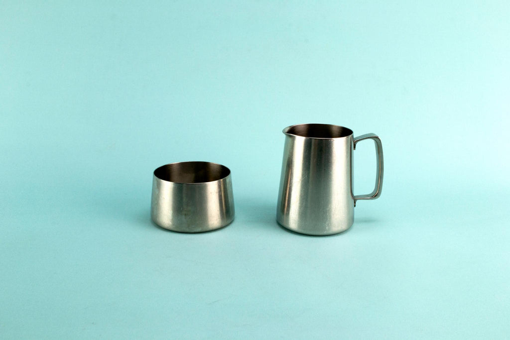 Stainless steel milk and sugar set, English 1960s