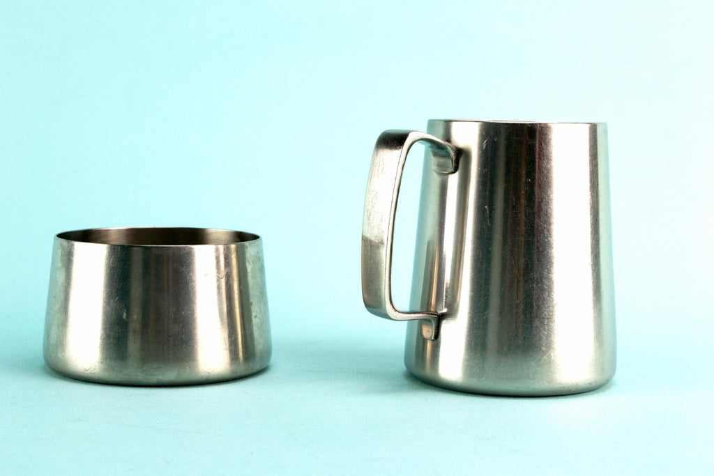Stainless steel milk and sugar set, English 1960s