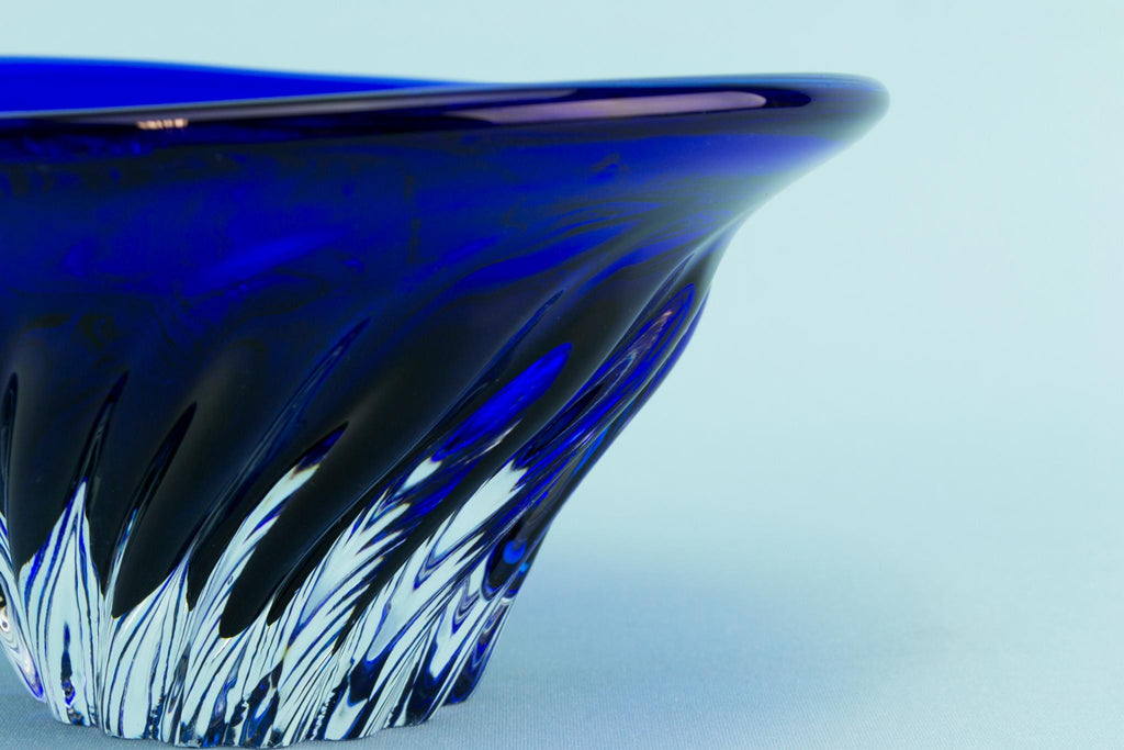 Blue glass decorative swirl bowl