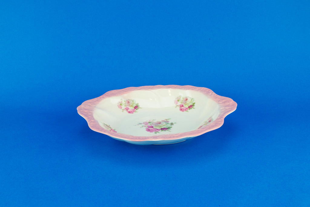 Pink floral serving bowl, English mid 20th century