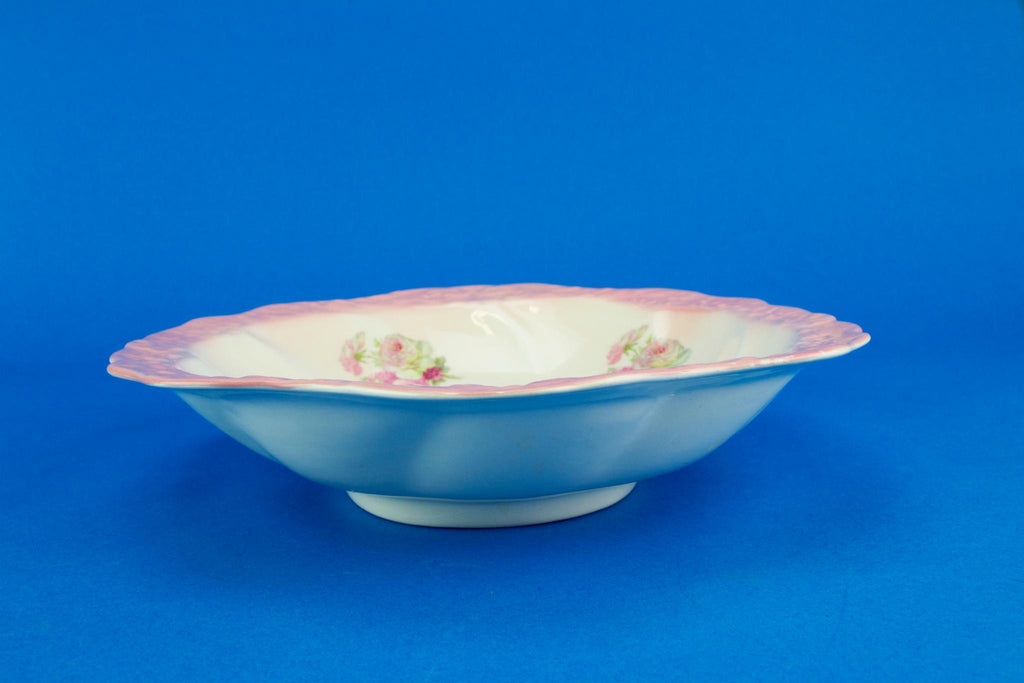 Pink floral serving bowl, English mid 20th century