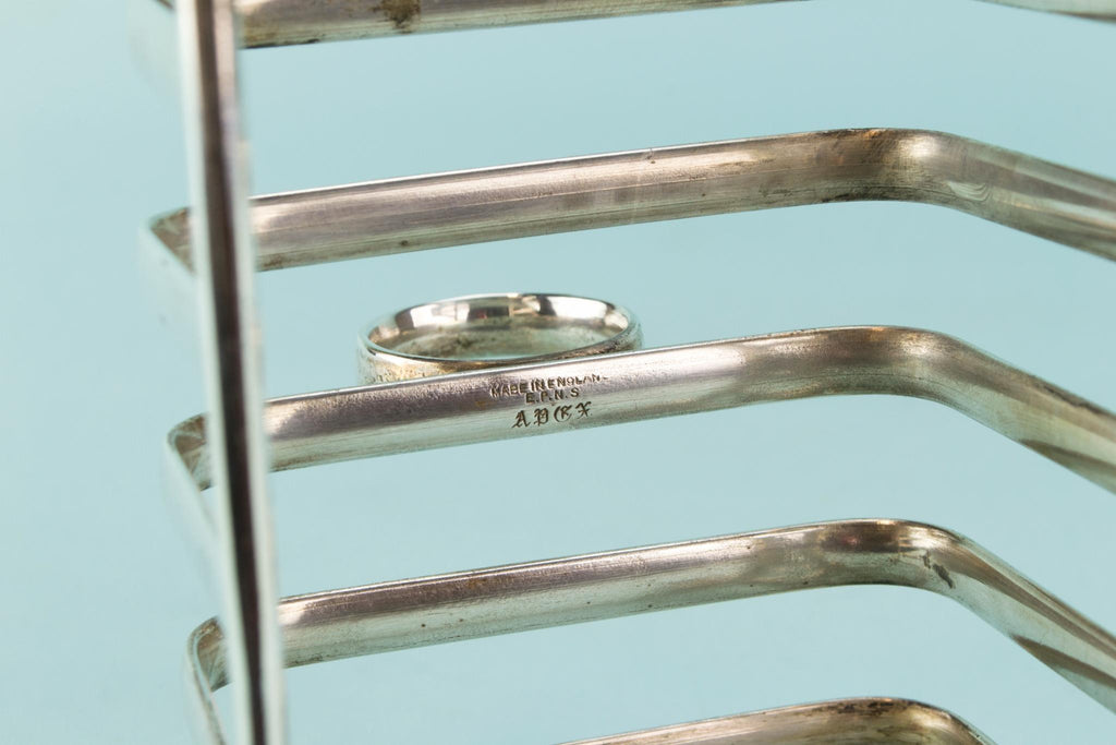 Silver plated Art Deco toast rack, English 1930s