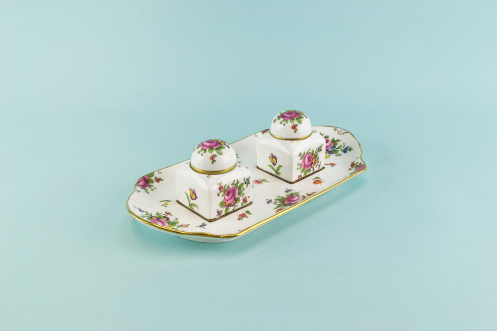 Bone china double inkwell, English 1910s