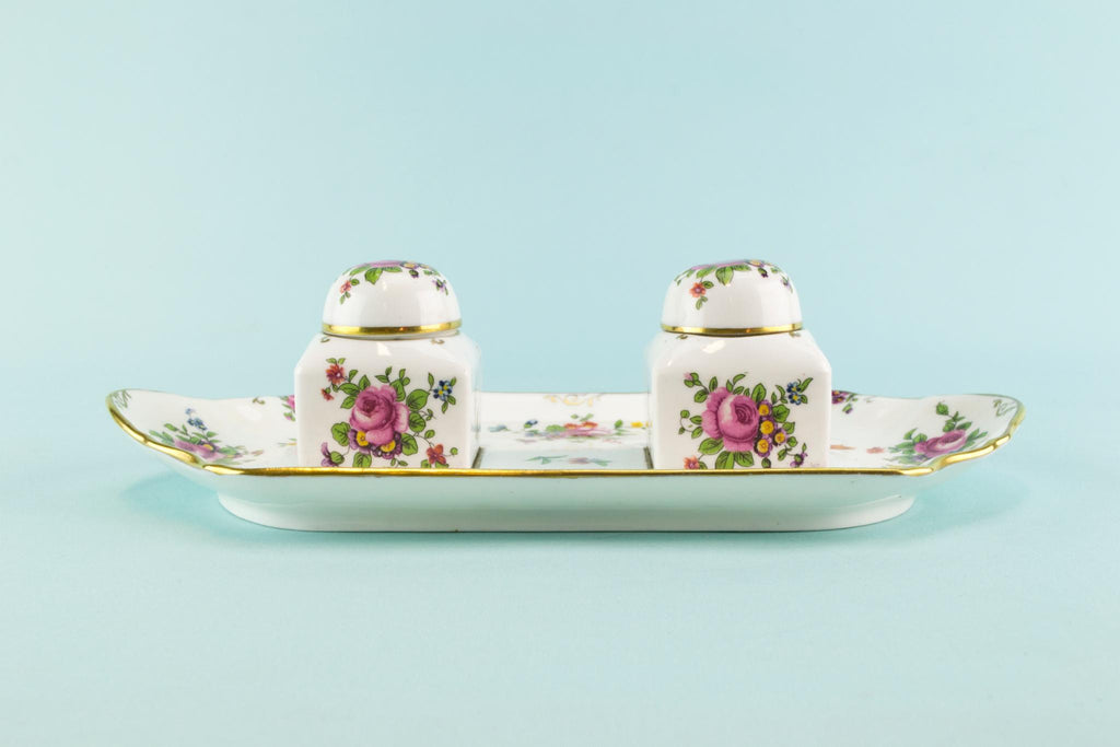 Bone china double inkwell, English 1910s