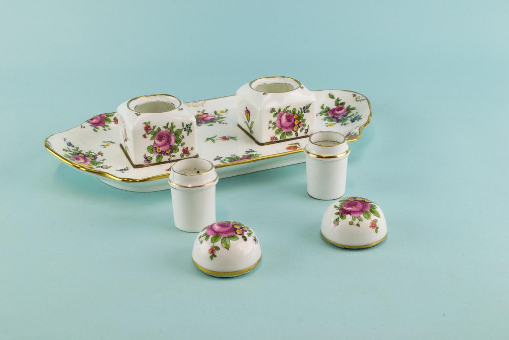 Bone china double inkwell, English 1910s