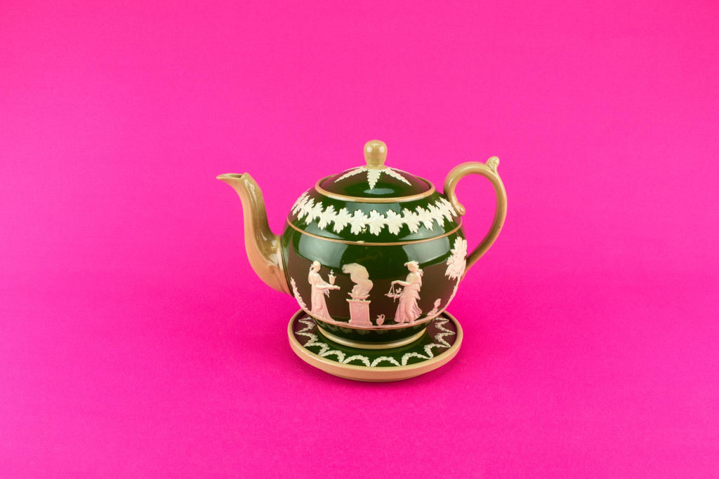 Green Copeland teapot on stand, English 1890s
