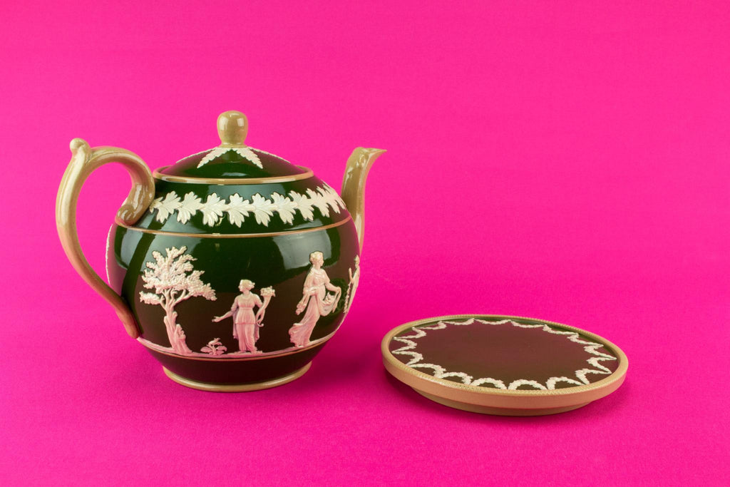 Green Copeland teapot on stand, English 1890s