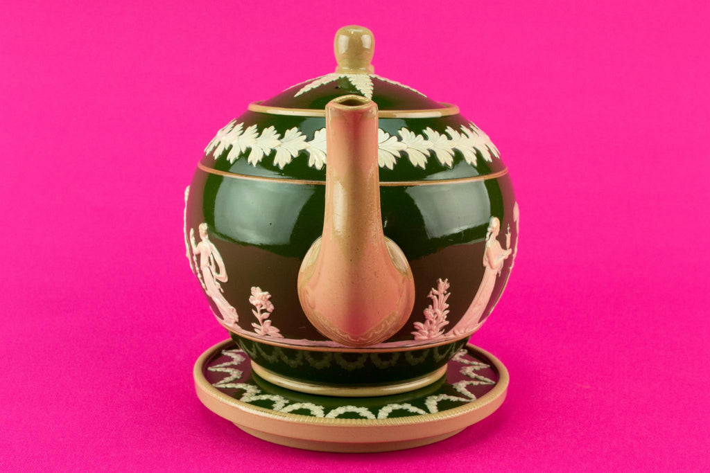 Green Copeland teapot on stand, English 1890s