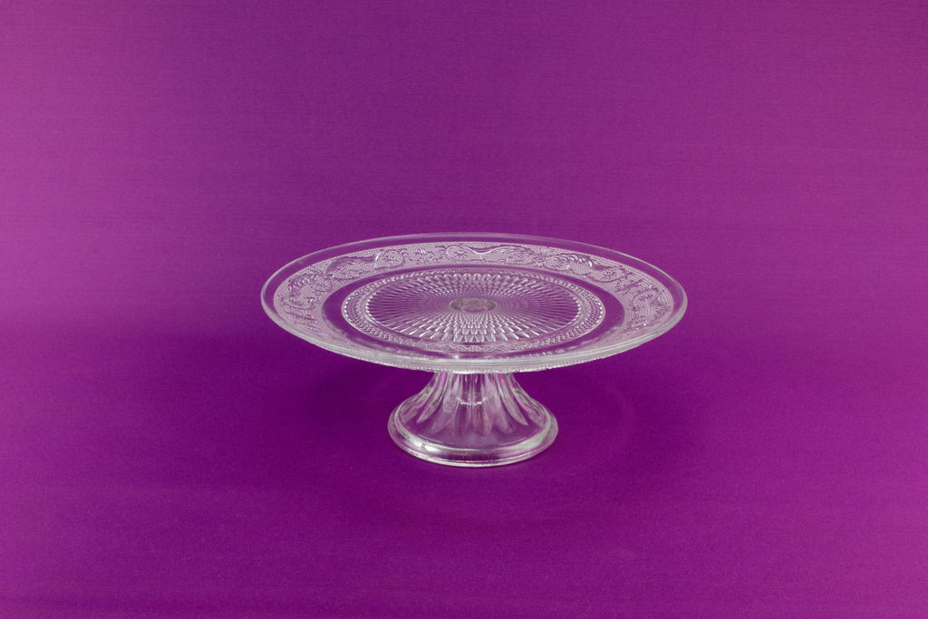 Pressed glass cake stand, English 1970s