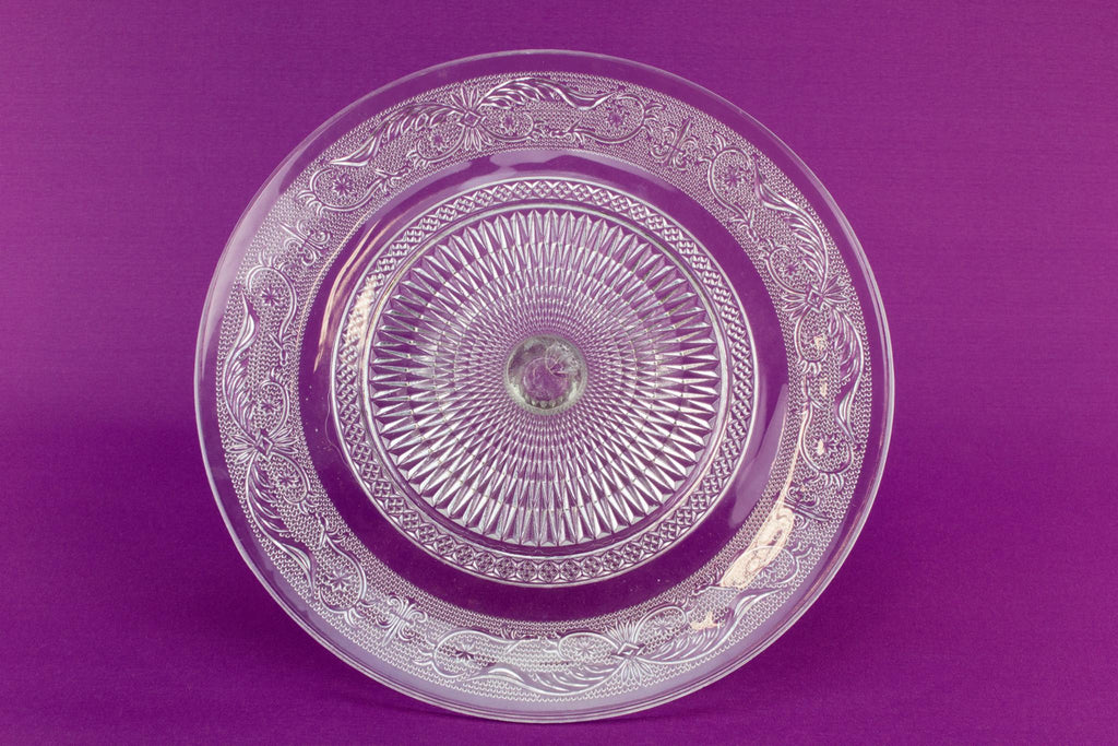 Pressed glass cake stand, English 1970s