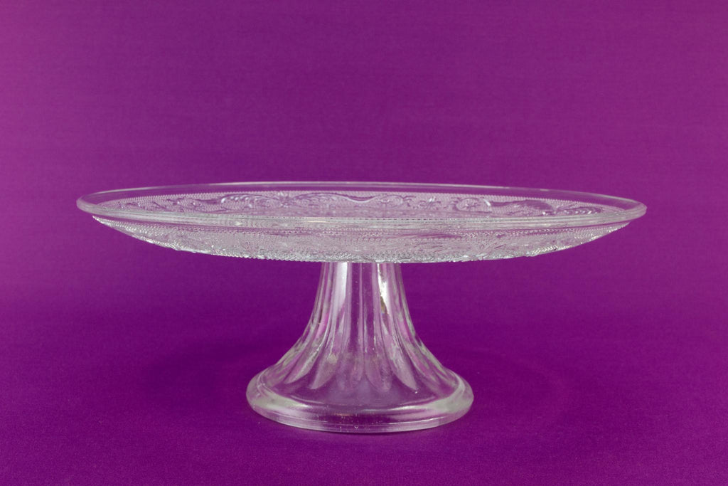 Pressed glass cake stand, English 1970s