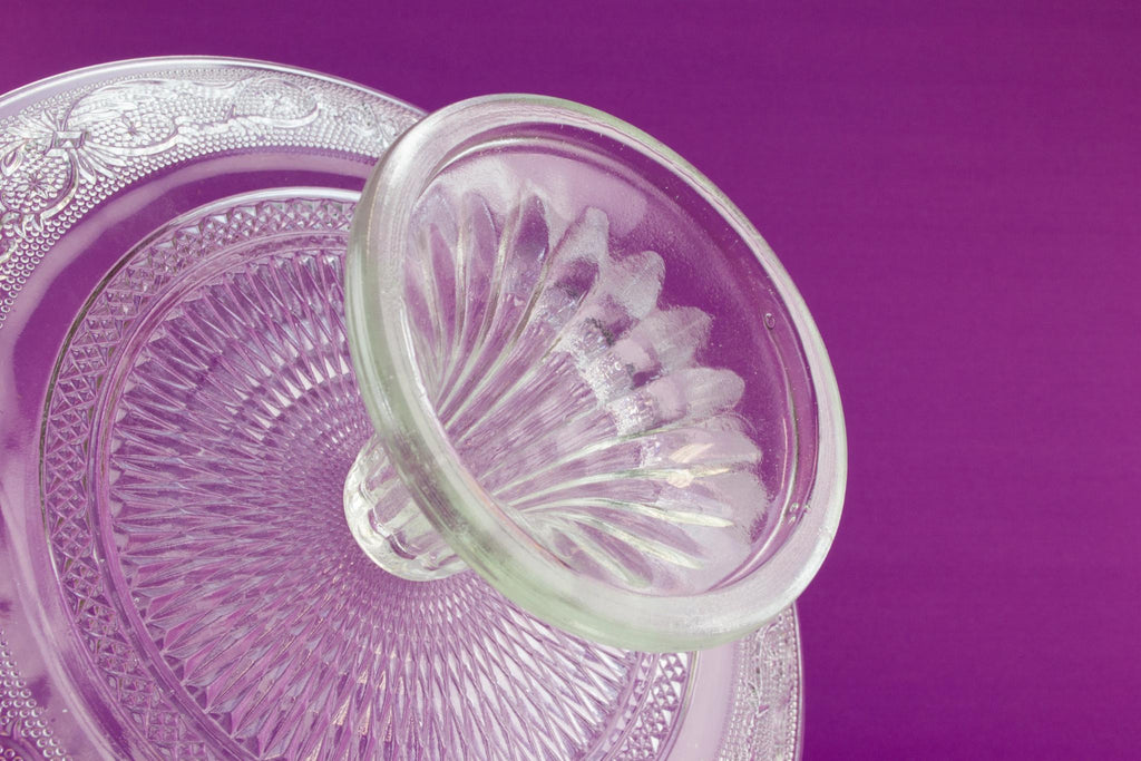 Pressed glass cake stand, English 1970s