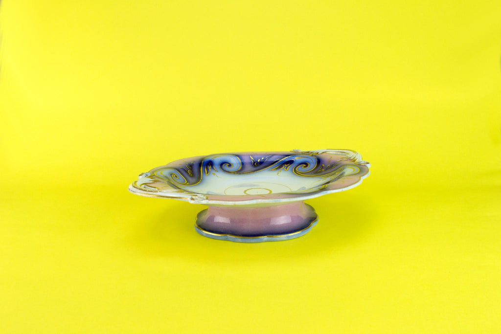 Flow blue and pink serving dish, English circa 1850