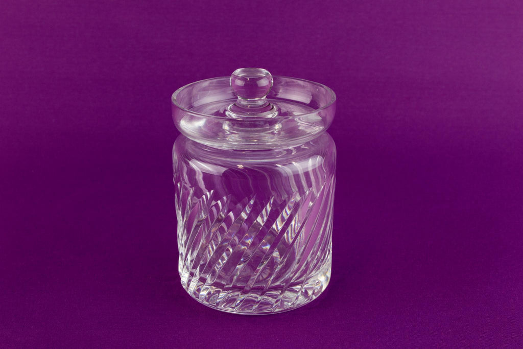 Cut glass condiment pot and lid, English