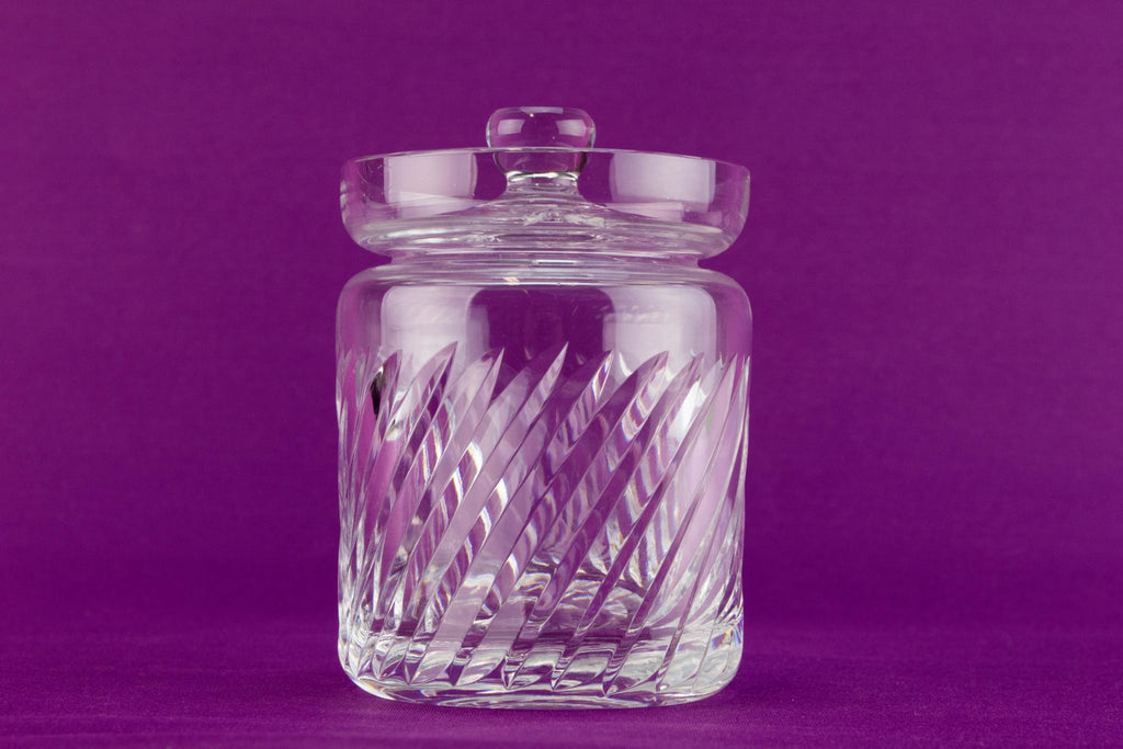 Cut glass condiment pot and lid, English