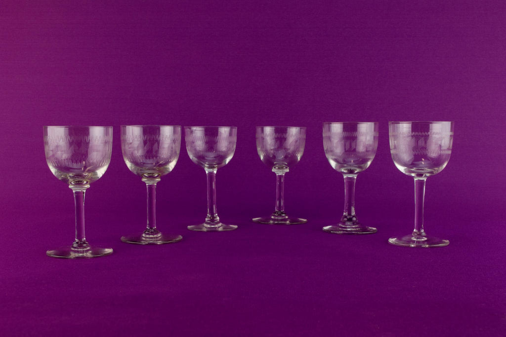 Harlequin set of 6 port glasses, English circa 1910