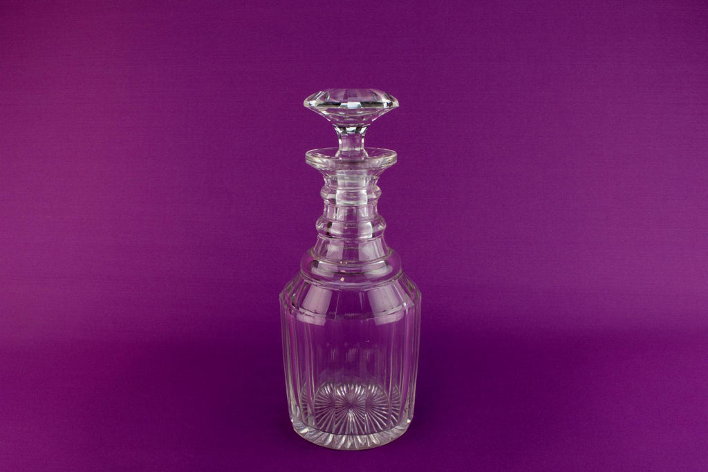 Nelson barrel cut glass decanter, English 1830s
