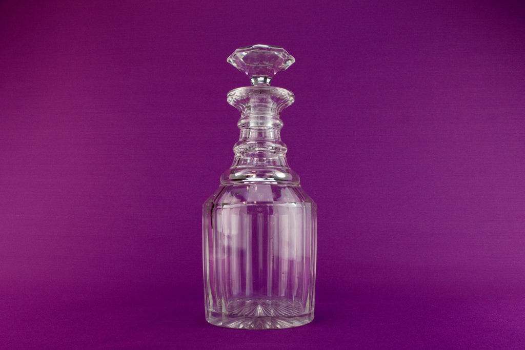 Nelson barrel cut glass decanter, English 1830s