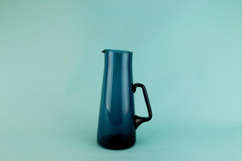 Iittala blue glass jug, Finland 1970s
