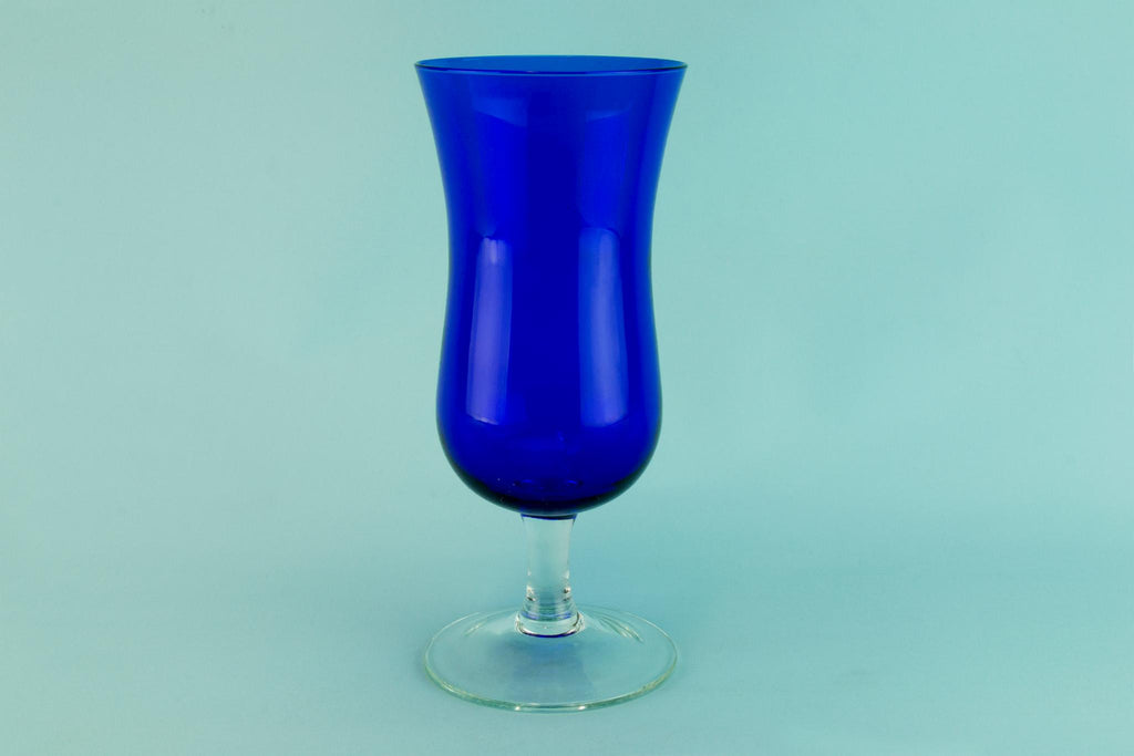 Blue glass hurricane shape vase