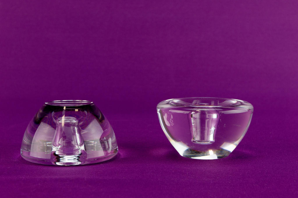 2 Orrefors crystal glass candlesticks, Swedish 1960s