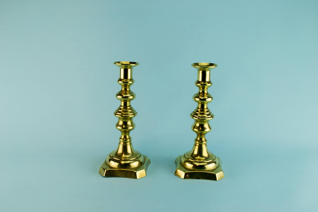 2 Brass Candlesticks, English Early 1800s