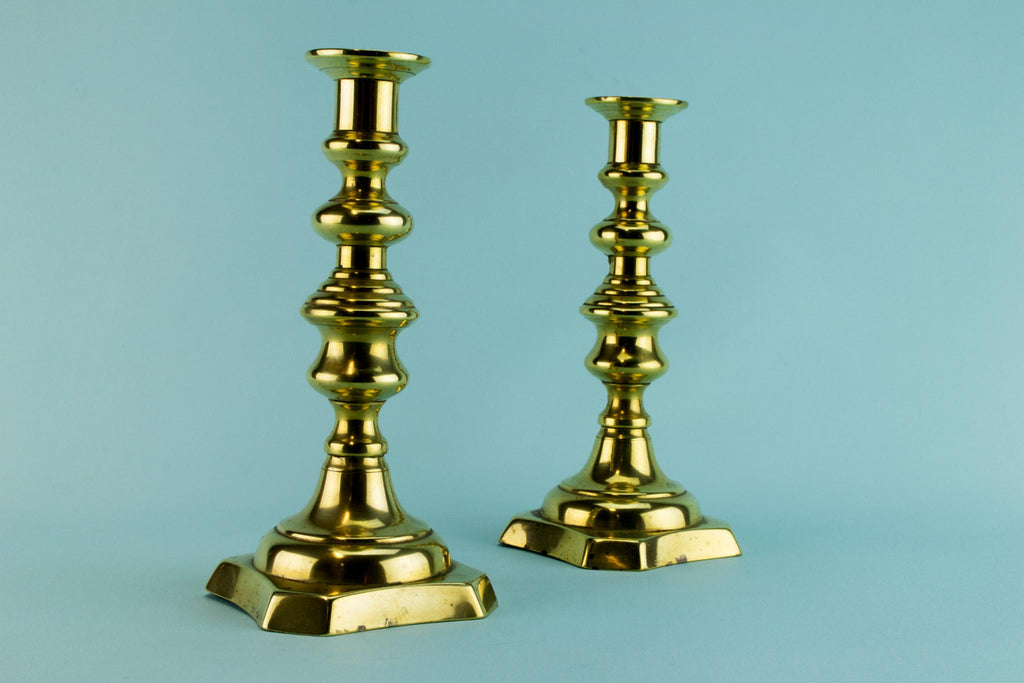 2 Brass Candlesticks, English Early 1800s