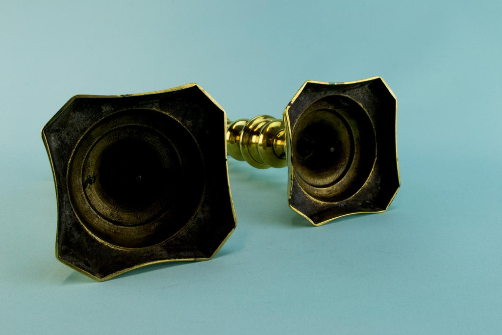 2 Brass Candlesticks, English Early 1800s