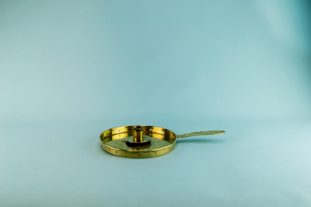 Brass chamber candlestick with handle, English Early 1900s