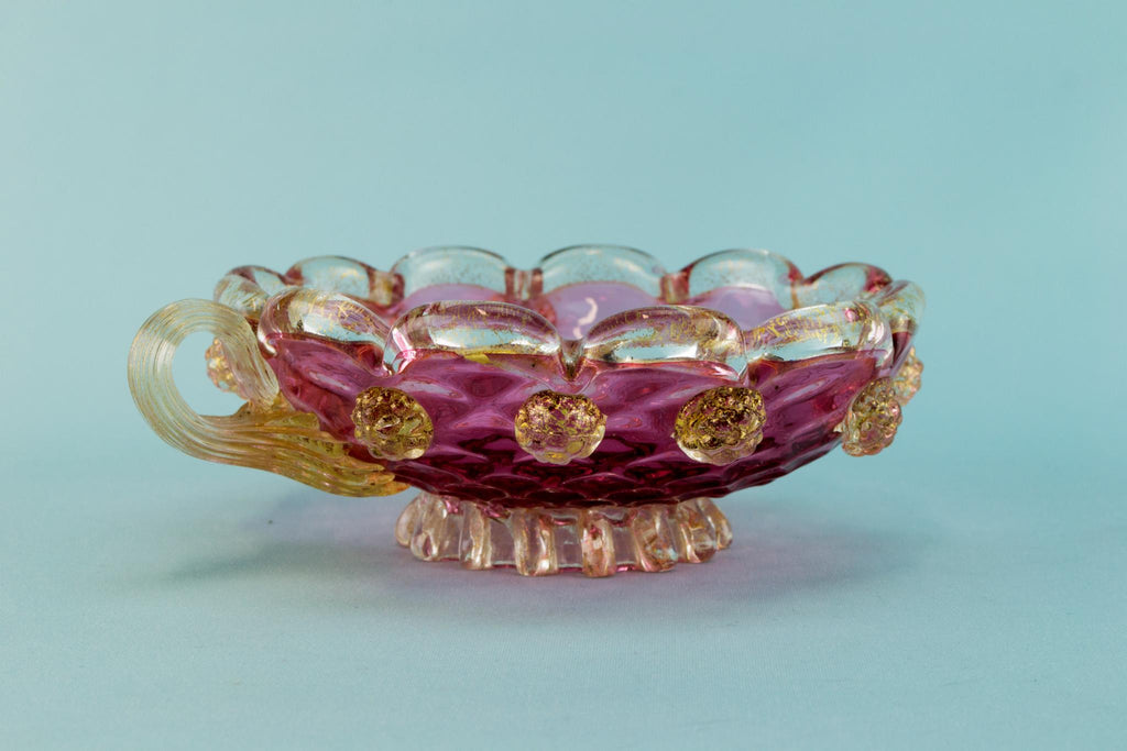 Cranberry red glass small serving bowl, Italian 1950s