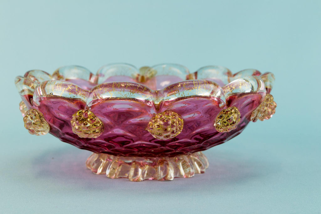 Cranberry red glass small serving bowl, Italian 1950s
