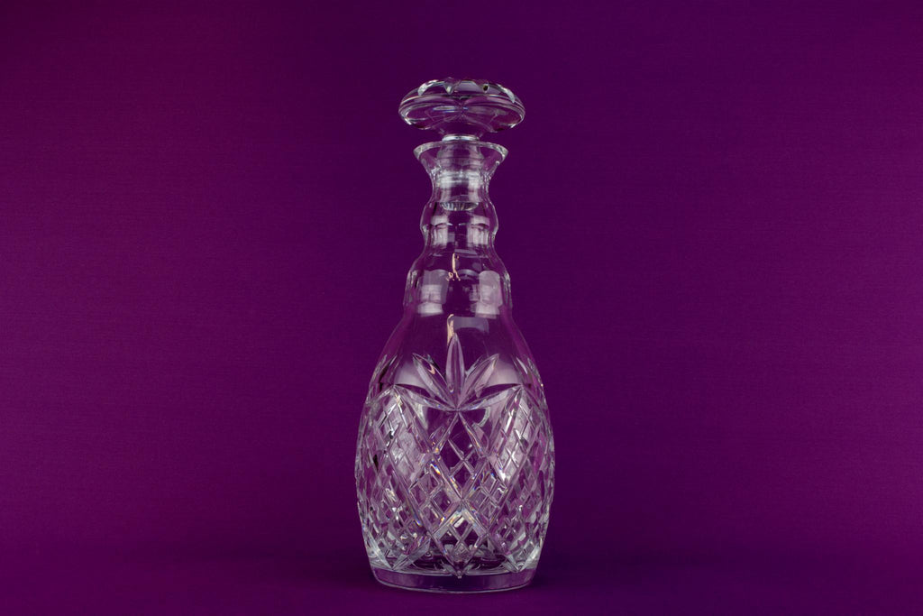 Barrel shaped cut glass port or sherry decanter