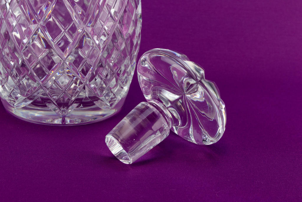 Barrel shaped cut glass port or sherry decanter