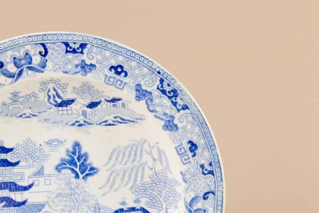 3 Blue Willow Small Plates, English 19th Century