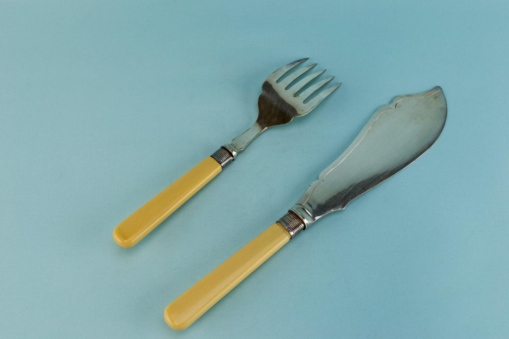 Silver plated serving fork and knife set, English 1892