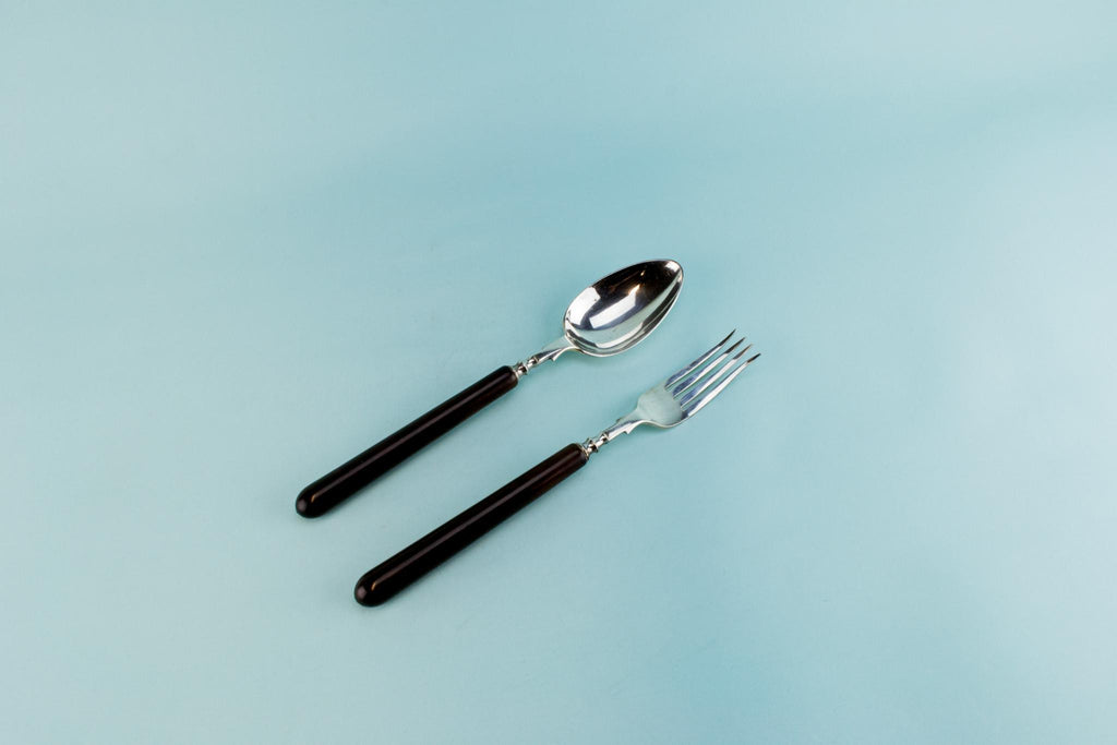 Serving fork and spoon set, English 1930s