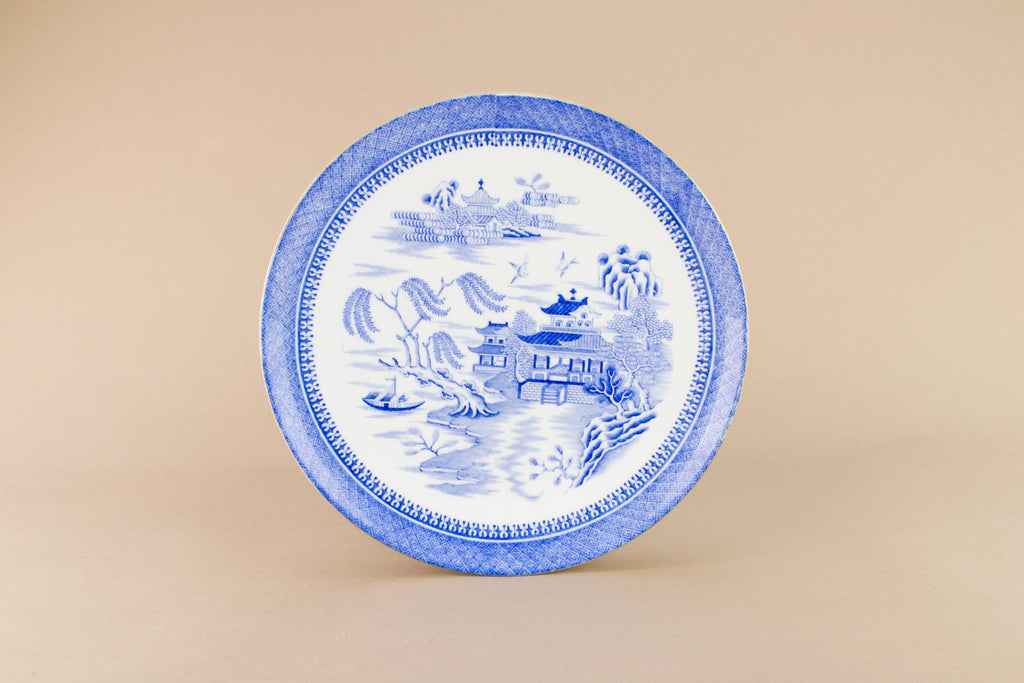 Blue and white willow cake plate, English Early 1900s