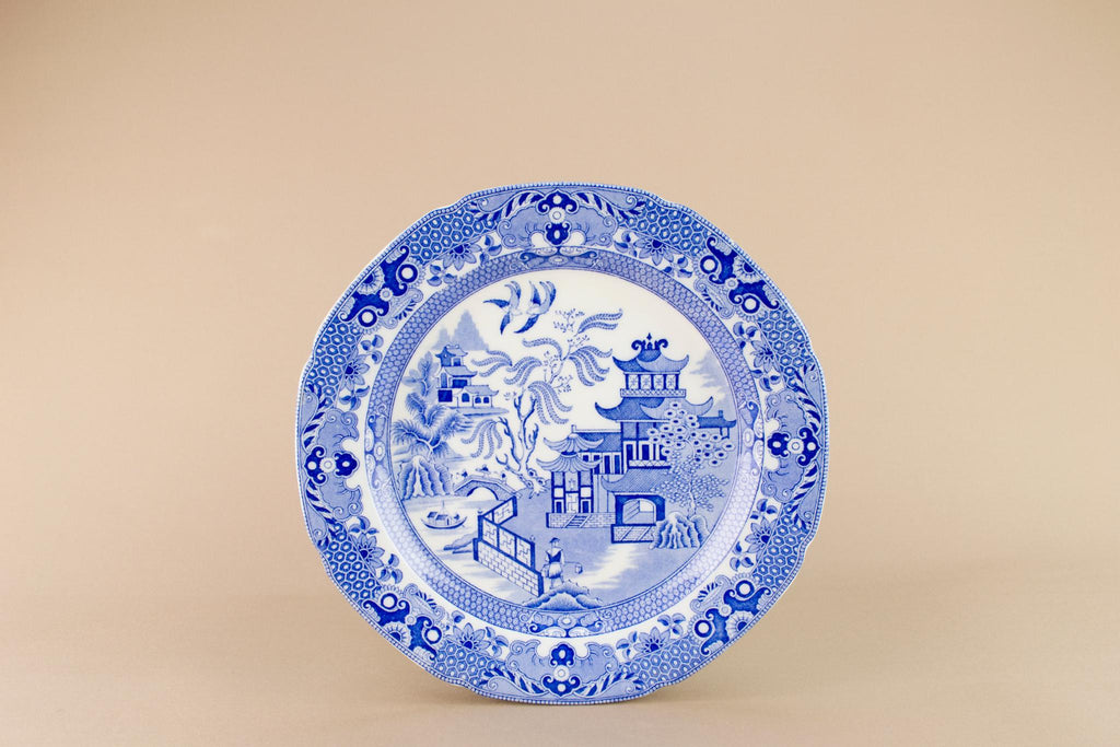 Blue and white willow plate, English 1930s