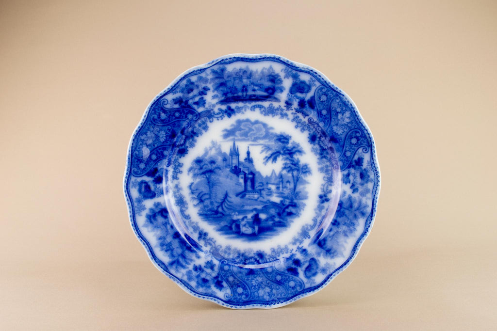 Flow blue serving dish, English circa 1900
