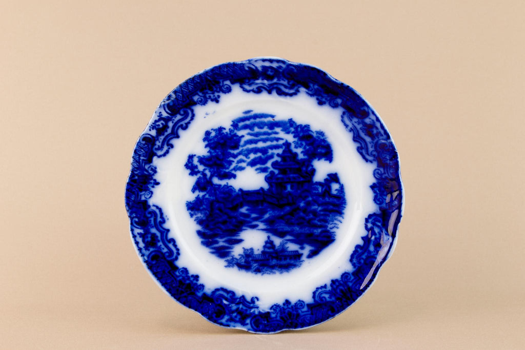 Flow blue tea set for one, English circa 1900