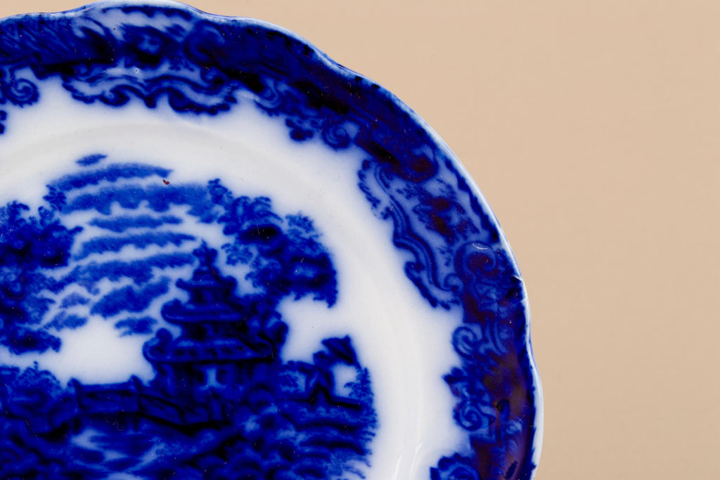 Flow blue tea set for one, English circa 1900