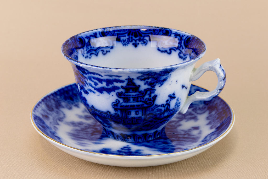 Flow blue tea set for one, English circa 1900