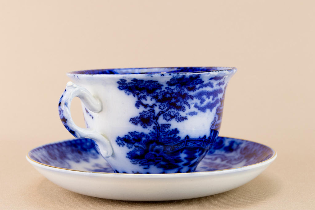 Flow blue tea set for one, English circa 1900