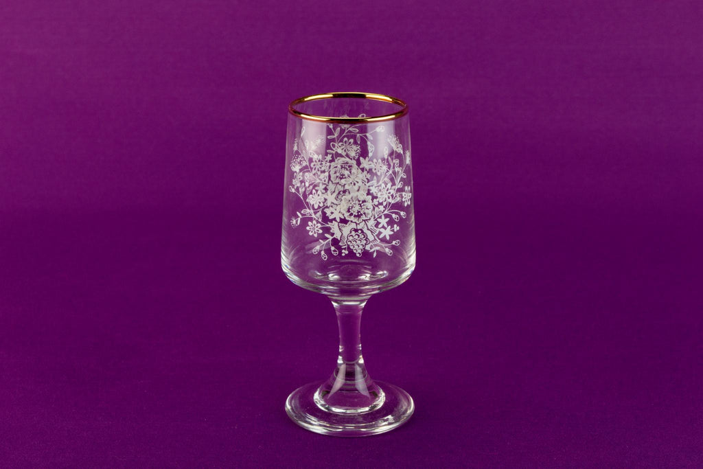 6 floral sherry glasses, English circa 1960