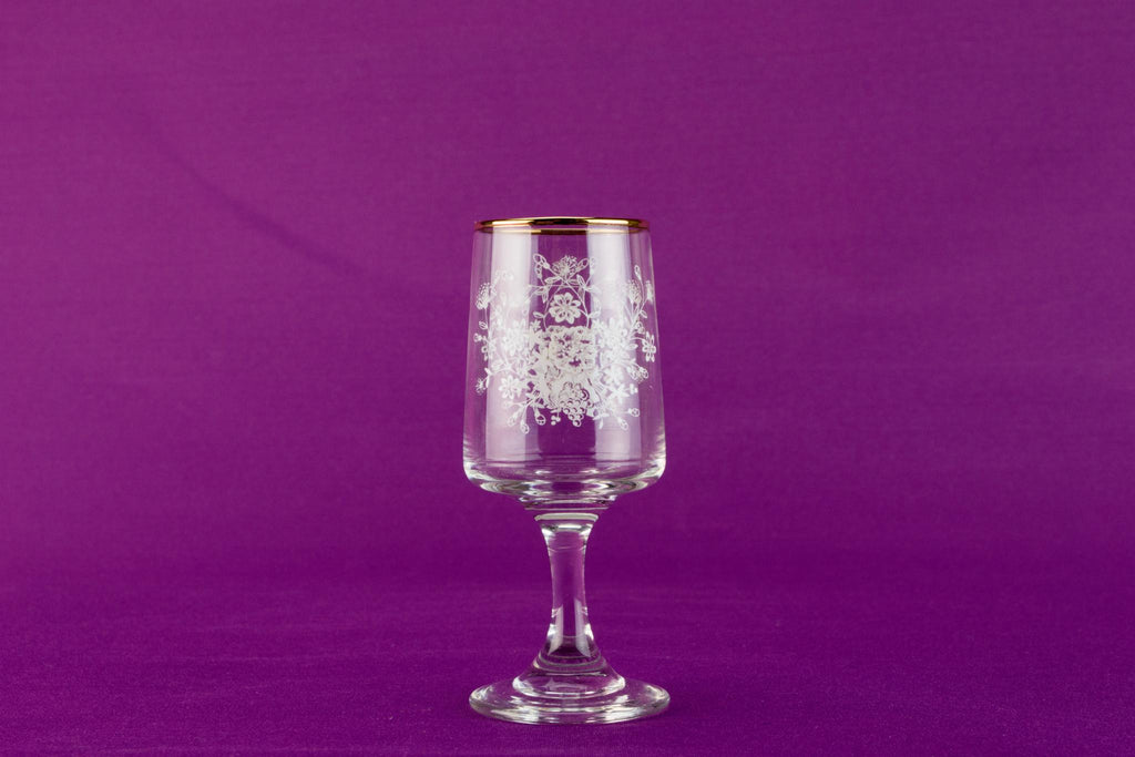 6 floral sherry glasses, English circa 1960