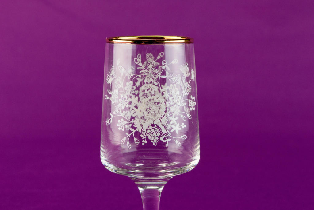 6 floral sherry glasses, English circa 1960