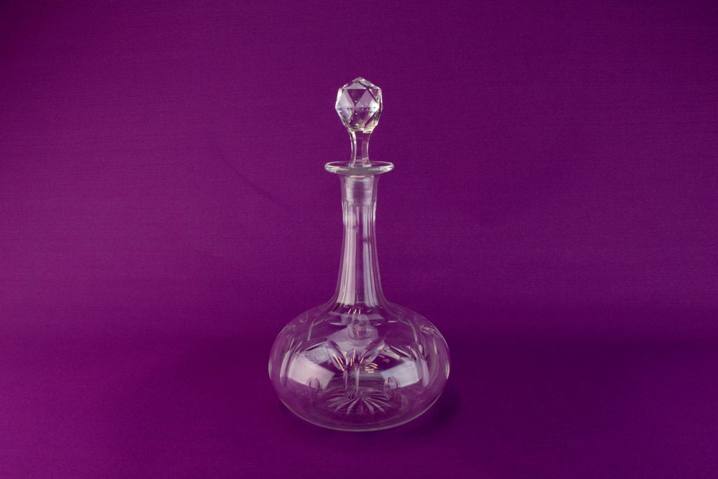 Globular cut glass wine decanter, English circa 1900